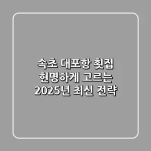 속초 대포항 횟집, 현명하게 고르는 2025년 최신 전략