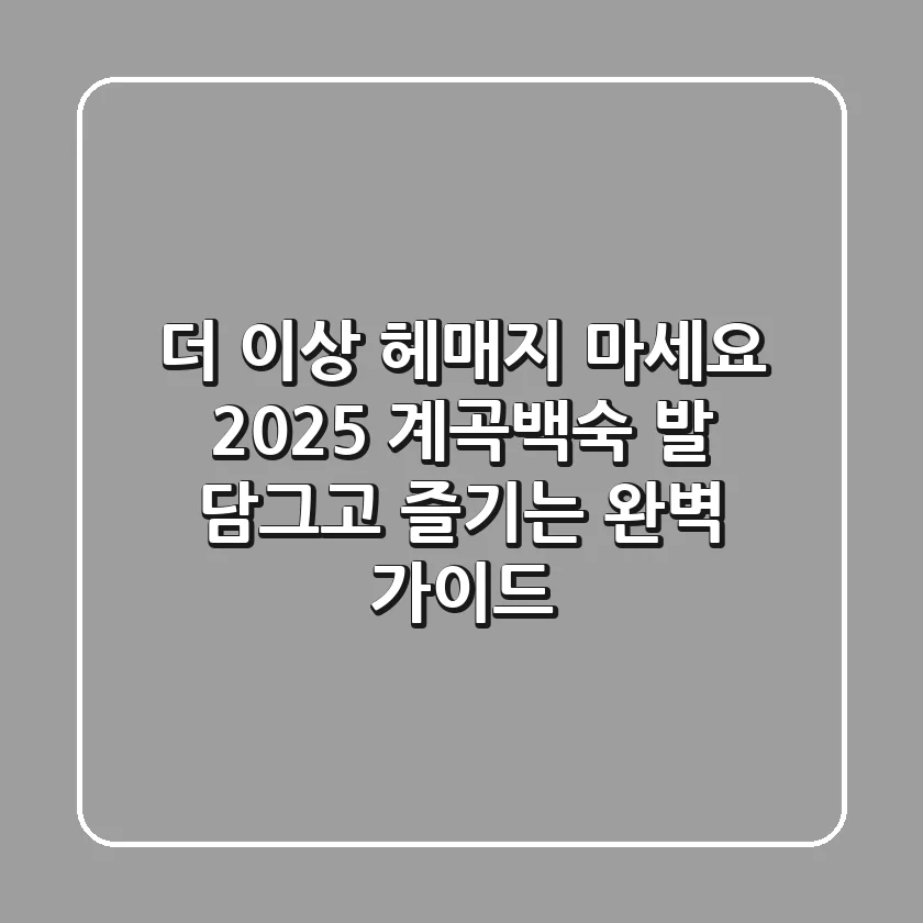 더 이상 헤매지 마세요! 2025 계곡백숙, 발 담그고 즐기는 완벽 가이드