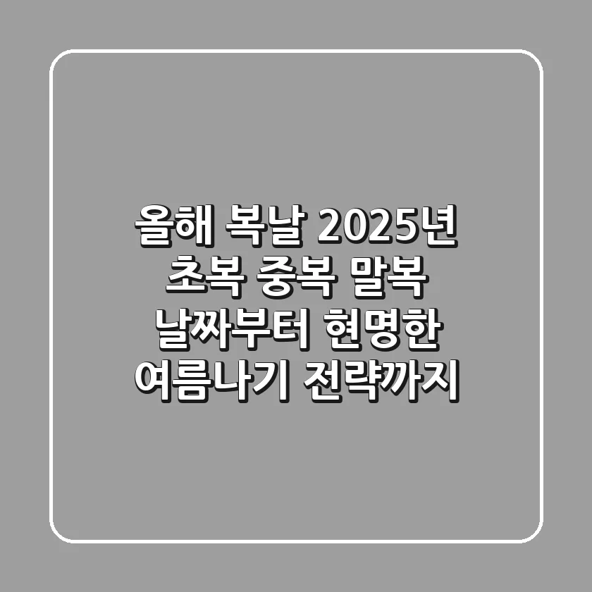 올해 복날, 2025년 초복 중복 말복 날짜부터 현명한 여름나기 전략까지!